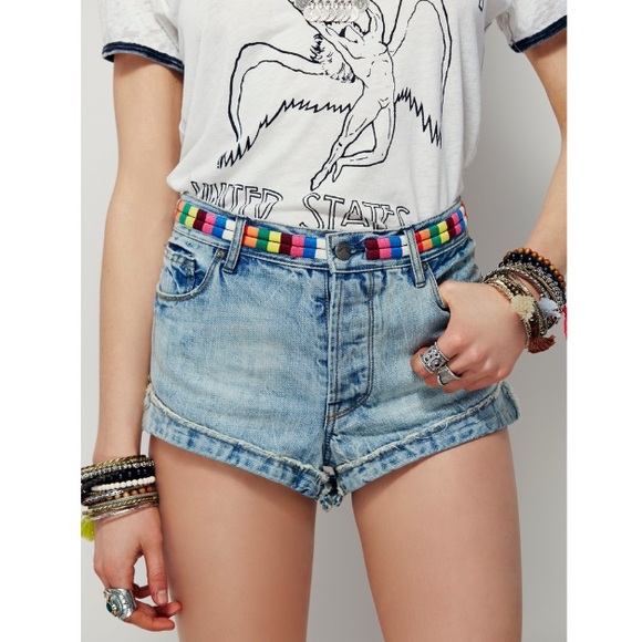 Free People Pants - Free People Vibe Blue Cut Off Rainbow Denim Shorts
